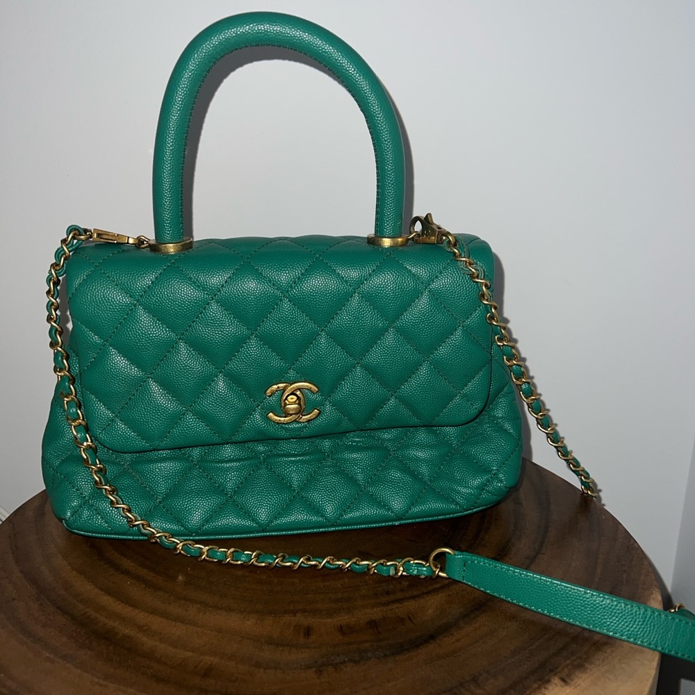 Chanel Green Caviar Mini Coco Top Handle